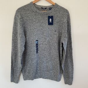 NWT Izod Crew Neck Sweater Mens M Marled Gray Harbor Mist Cotton Blend Preppy